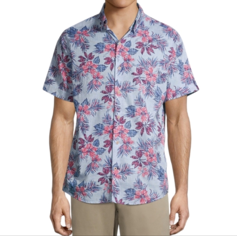 IZOD‎ Men's Floral Hawaiian Button-Down Short Sleeve Relaxed Classic Shirt M